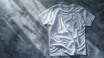 A photorealistic view of white t-shirts on a light gray background, ideal for mockups and design presentations.