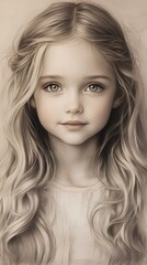 Naklejka premium Pencil Sketch Portrait of a Young Girl with Detailed Eyes