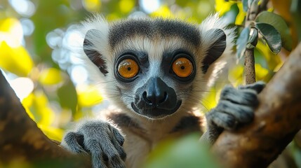 Obraz premium Curious Lemurs Playing in the Treetops: A Fun and Energetic Image for Wildlife and Nature Projects