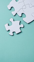 Obraz premium A puzzle with two missing pieces being fit together, symbolizing concession and resolution, placed on a plain background with plenty of copy space for design elements