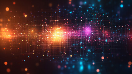 Fototapeta premium Cyber Big Data Flow Particles Bokeh. Digital Neural Network Concept of AI Artificial Intelligence Technology Learning. Digital Communication Science Technology Presentation Vector Illustration.