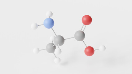 alanine molecule 3d, molecular structure, ball and stick model, structural chemical formula alpha-amino acid