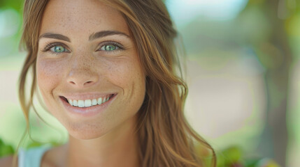Fototapeta premium Beautiful young caucasian woman smiling