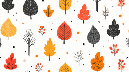Thanksgiving seamless pattern for warm and cozy season design. Orange flat leaves Vector illustration autumn modern art minimalist style for sales, header, cover, social media, fashion ads, template.