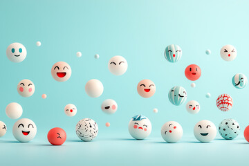 Colorful emoji icons, minimalist visual symbols in motion, 3D illustration