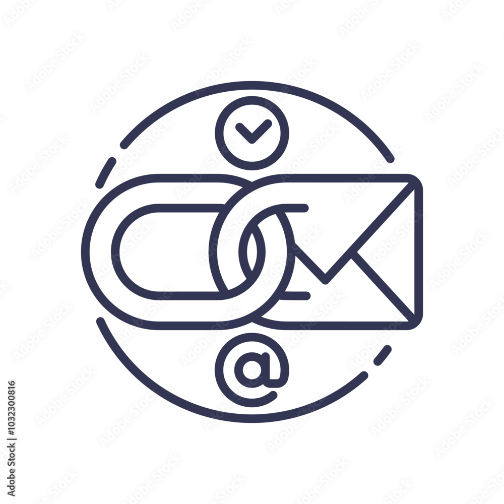 Poster icon of a chain link, envelope, and checkmark symbolizing secure email connectivity.