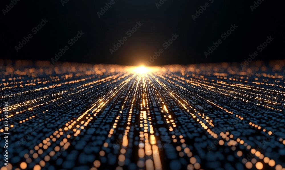 Poster Digital coding technology, background 3D rendering illustration, deep learning, atom cell science, cyber hacking, and interconnection to social media.