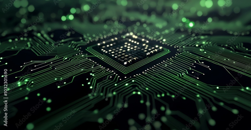 Fototapete an abstract digital city. digital circuit boards, motherboards, chips. digitalization of information
