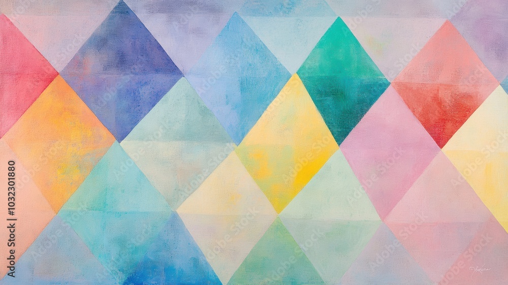 Poster soft pastel triangle pattern, subtle and harmonious, creating a calming visual rhythm, ideal for mod