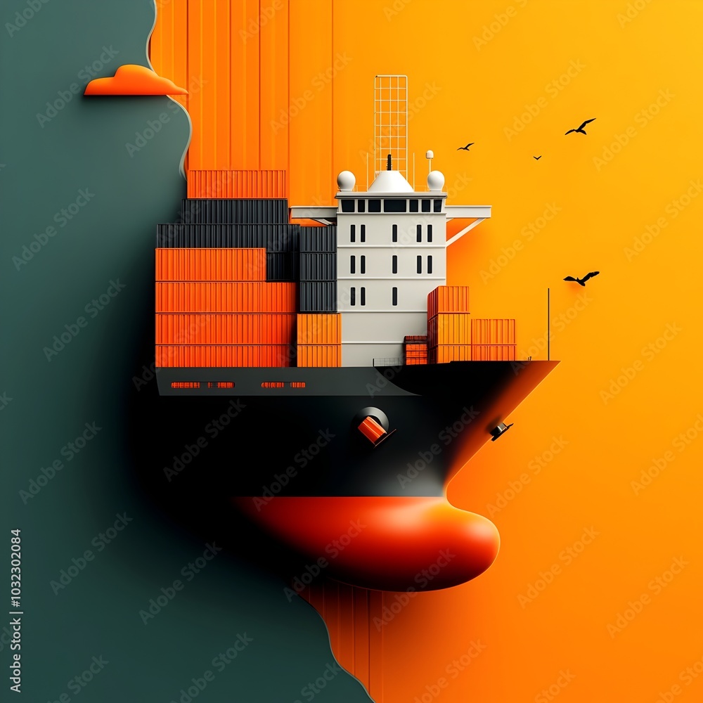 Fototapete Massive modernist container ships equipped with advanced robotics and streamlined aerodynamic silhouettes facilitating efficient global logistics and trade rendered in a sleek