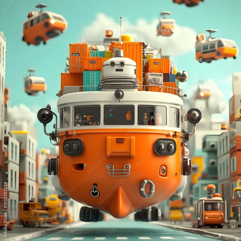 Poster massive technologically advanced container vessels boasting streamlined hulls and intelligent roboti