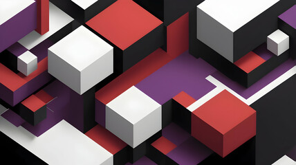 Geometric Cubical Background with red, purple, black Accents, Modern, Minimalist Design on White