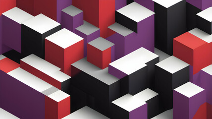 Obraz premium Geometric Cubical Background with red, purple, black Accents, Modern, Minimalist Design on White