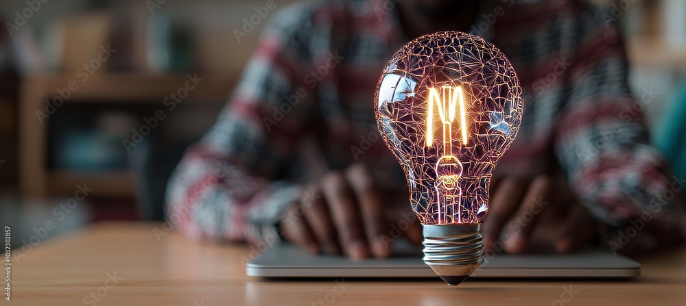 Poster Concept of stock (AI) with electronics brain. Internet network, digital technology concept. Man using computer with machine learning technology, Internet of Things, internet of things.