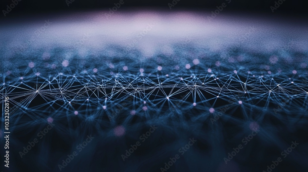 Aufkleber Digital technology abstract concept of cyber security data. Internet communication network connected polygon on dark blue background. Front focus blur back. Big data concept.