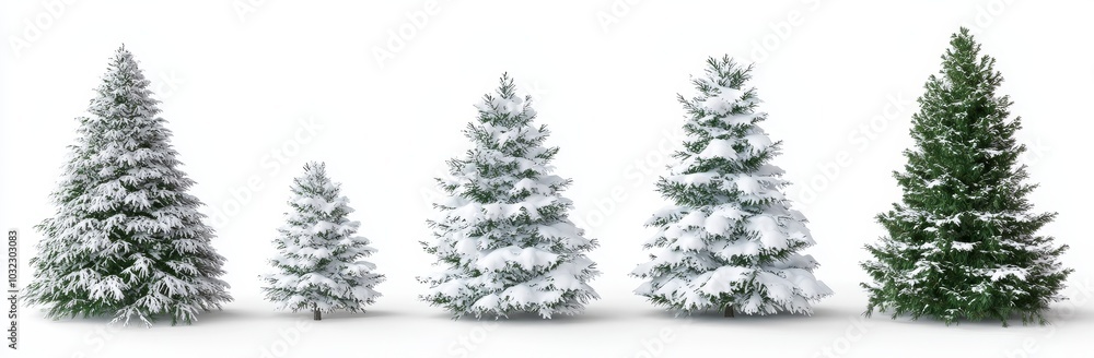 Poster the collection of christmas trees on the snow is isolated on a transparent background. realistic 3d 