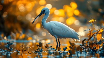 Naklejka premium Graceful Ibis Wading in a Wetland
