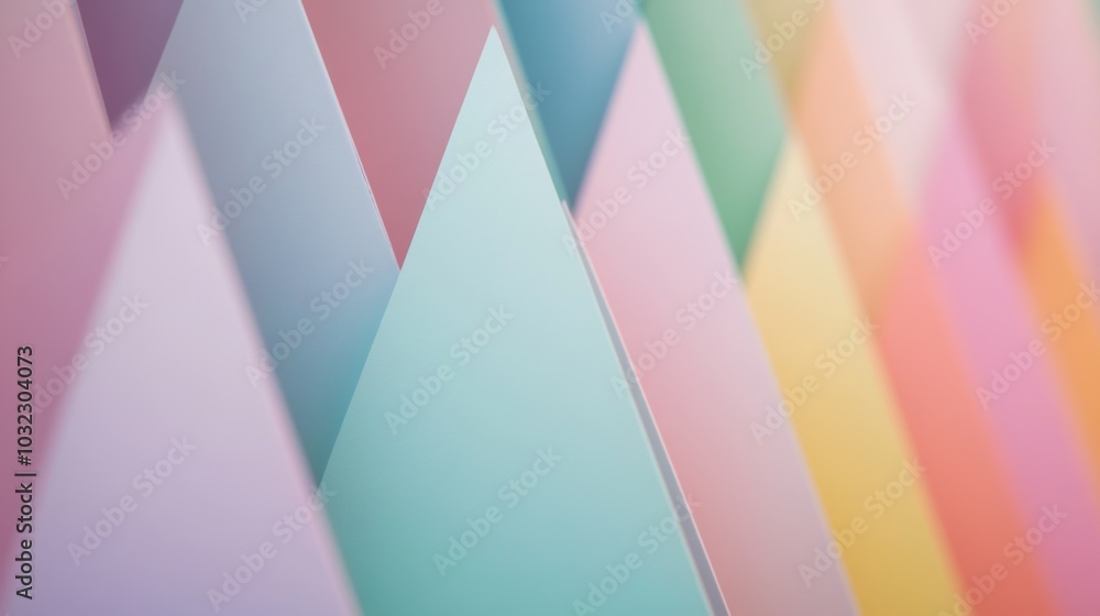 Poster subtle pastel triangles, a delicate arrangement of soft pastel triangles in a row, creating a serene
