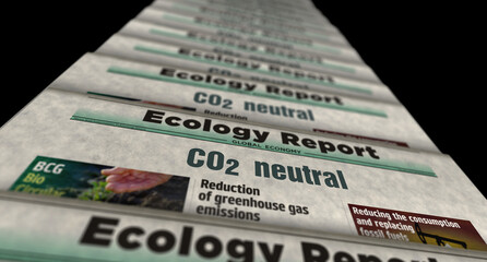 Co2 neutral zero emission and global warming newspaper printing media