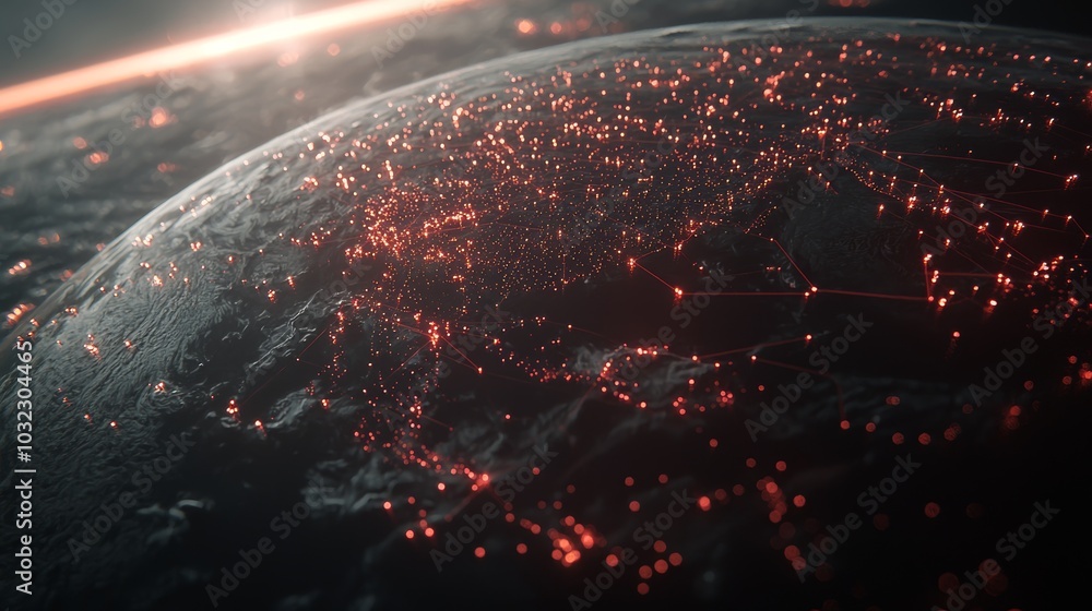 Poster Intricate illustration depicting a global network connection, bringing light into the future.