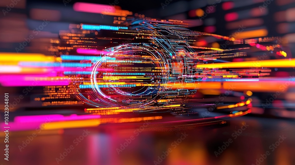 Poster data science and ai concept design with computer circuitry and data , free space, realistic photogra