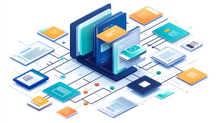 Computer network security technology. Vector illustration structure communications with data center or online server via protected internet connection. Cyber security data concept home network.