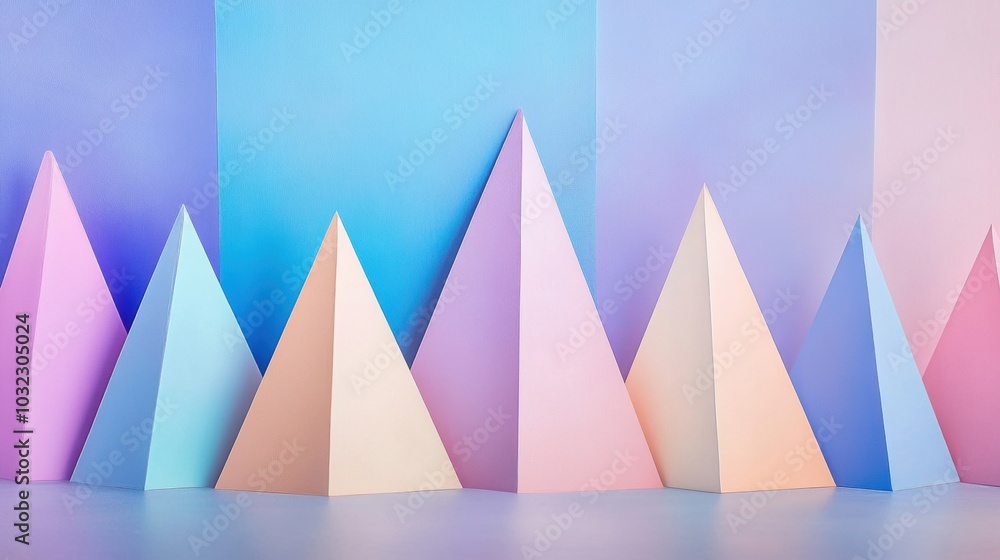Poster soft pastel triangles aligned in a subtle gradient, creating a serene and harmonious visual experien