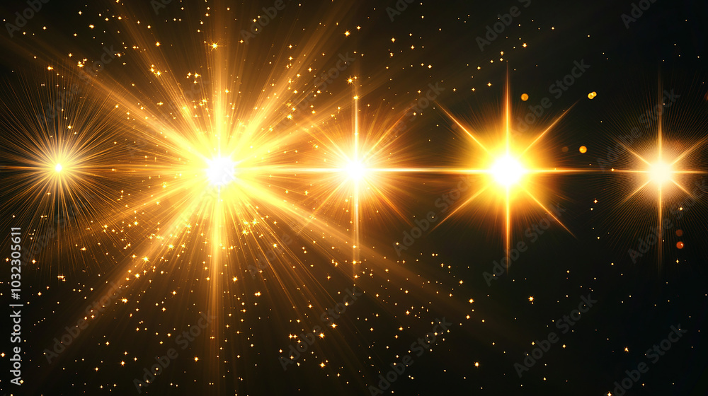 Aufkleber the effect of a bright golden flash of light on a transparent background with rays and glare. light 