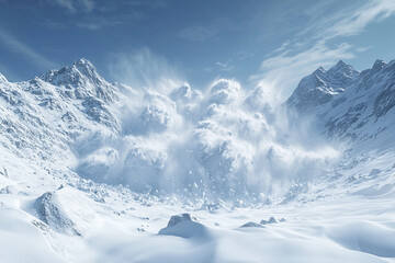 Obraz premium Avalanche crashing down steep mountain slopes on a snowy day