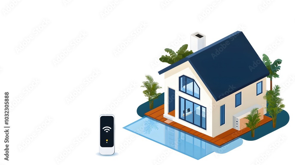 Poster detailed isometric layout showcasing the interconnected smart home environment equipped with various