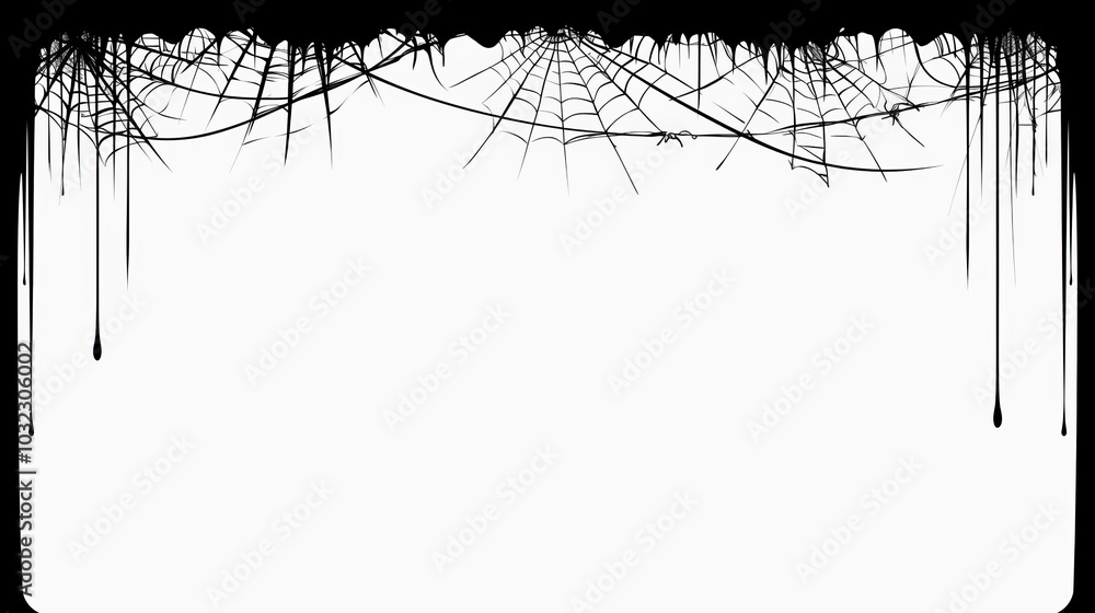 Poster a web design featuring spider webs and drips on a white background for graphic use.
