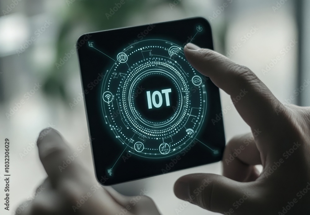 Poster IoT (Internet of Things) industrial business smart devices wifi tech concept. Industry 4.0 manufacturing engineering technology development for the mobile factory.