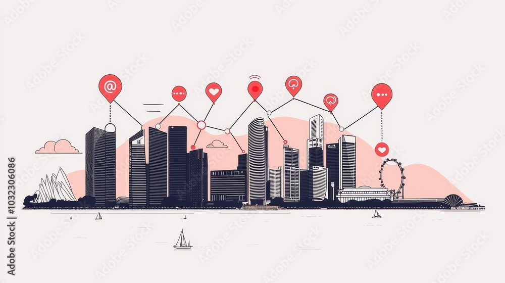 Poster An illustration of IOT and smart cities using wireless networking and WiFi icons