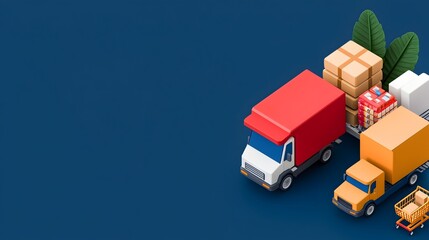 Detailed Isometric Graphic of a Comprehensive Online Store Platform Showcasing Product Displays Shopping Carts and Delivery Trucks for E commerce and Retail Concepts