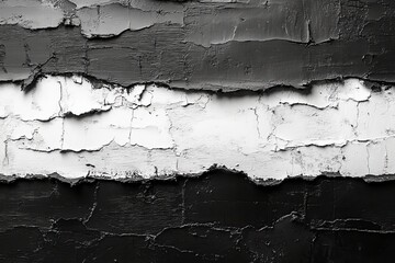 Obraz premium A blank wall filled with old grunge posters torn and ripped apart with crumpled paper in the background