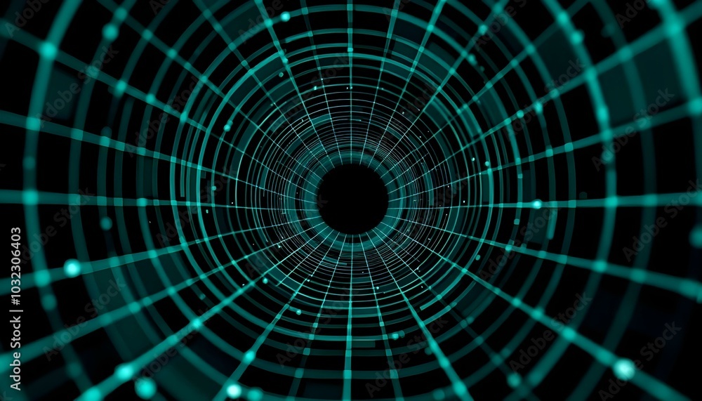 Poster 3d wireframe tunnel. perspective grid background. abstract geometric background. optical illusion of