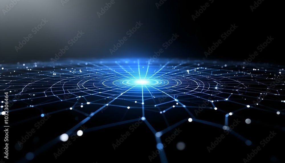 Poster 3d wireframe tunnel. perspective grid background. abstract geometric background. optical illusion of