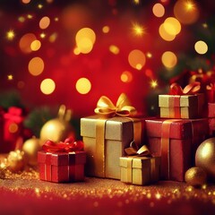 Obraz premium Wrapped new year and Christmas gifts and present background