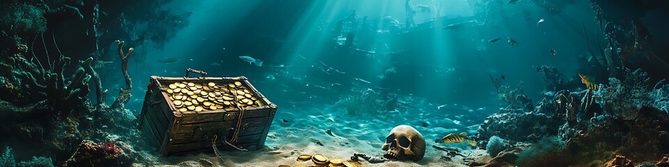 Obraz premium ship in the aquarium & treasure pirate