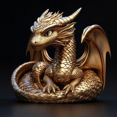 Fototapeta premium Full-body gold dragon rendered in three dimensions with alpha channel included.