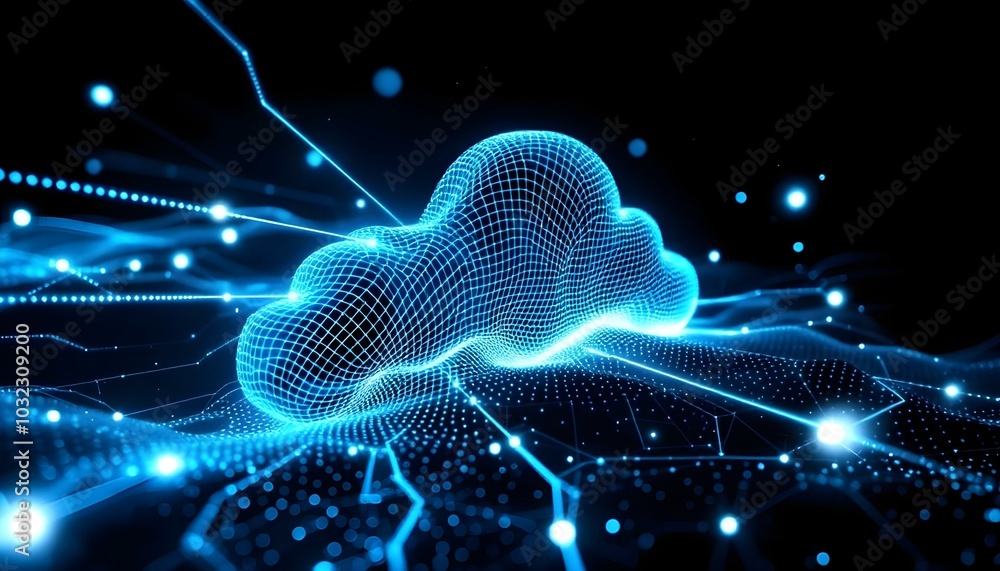 Poster 3d illustration, concept. embossed mesh representing internet connections in cloud computing. emboss