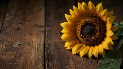 Obraz premium Yellow sunflower Floral Flower on a wooden background
