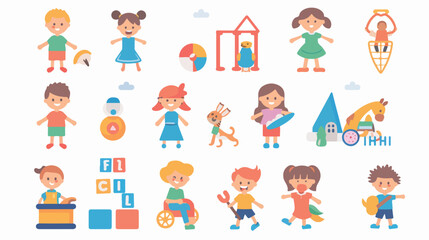 Flat Kids Children Icons and Logos for Childhood Elements