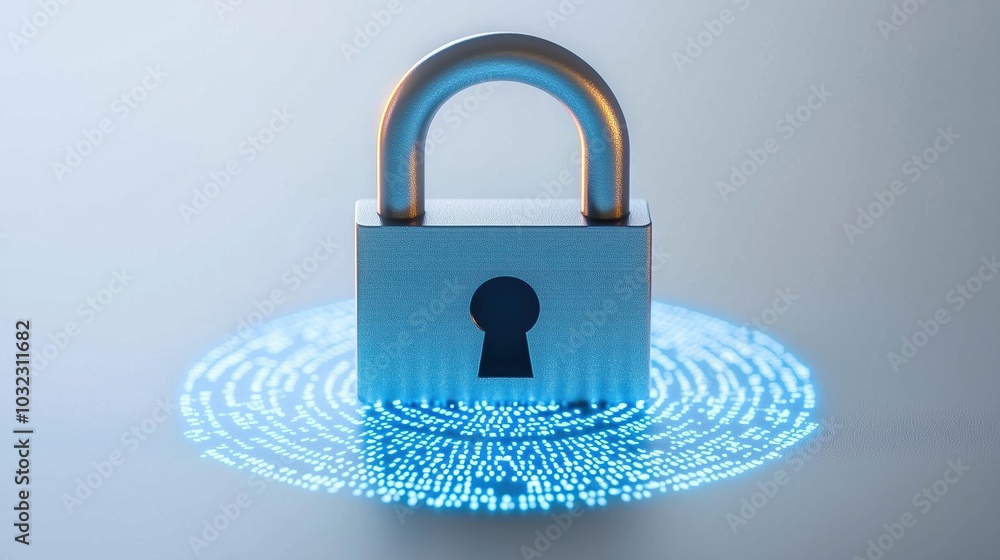 Aufkleber silver lock with a keyhole and a blue background. the lock is surrounded by a blue circle, which is 
