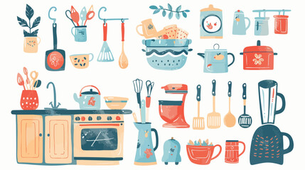 Kitchen Cozy Time Sticker Vector Illustration