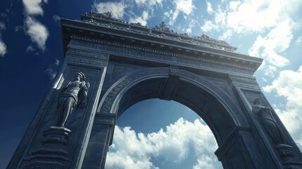 Obraz premium Dark grey granite arch with Roman deities illuminated by sunlight and deep shadows below
