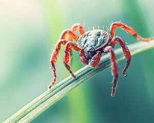 Close up Tick Clinging to a Blade of Grass Waiting for a Host Pest Concept with Detailed Textures