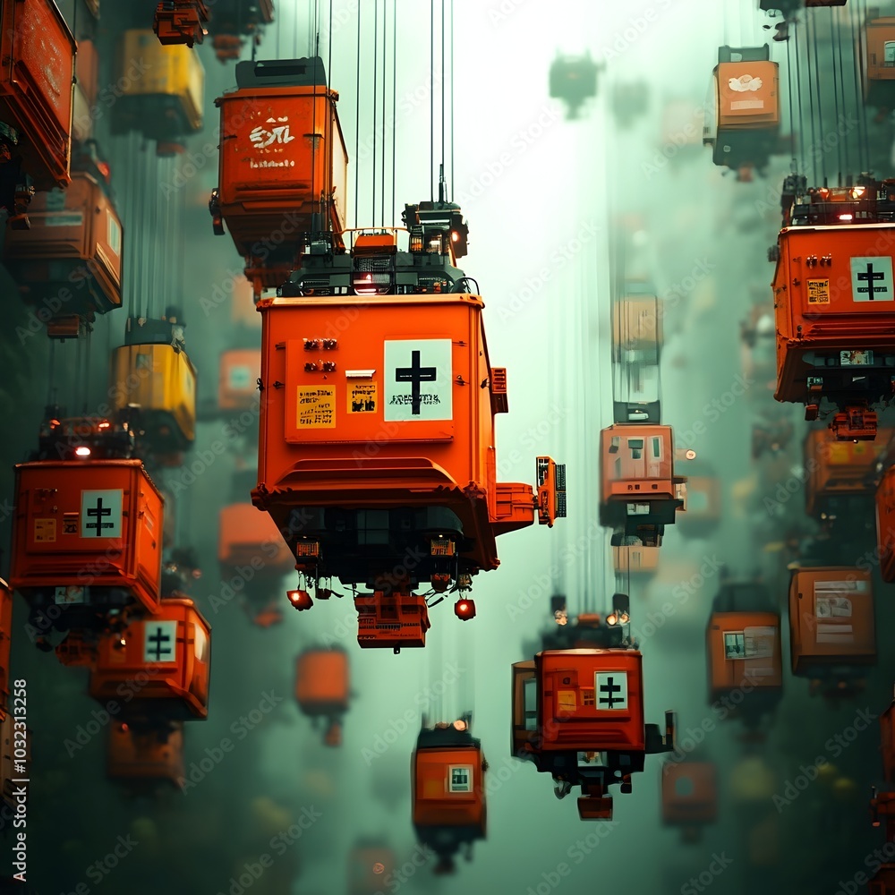 Leinwandbilder Futuristic automated container vessels equipped with precision robotic systems and intelligent automation technology navigating through bustling