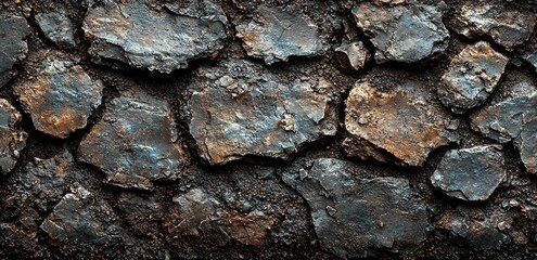 Obraz premium Close-up of cracked and weathered asphalt surface with rough texture and broken pieces Generative AI