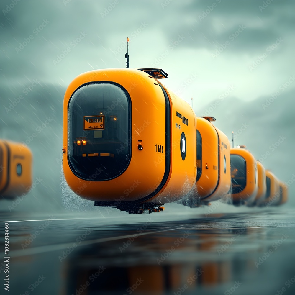 Poster cargo ships equipped with innovative aerodynamic hulls and fully automated cargo handling powering an efficient interconnected worldwide logistics network